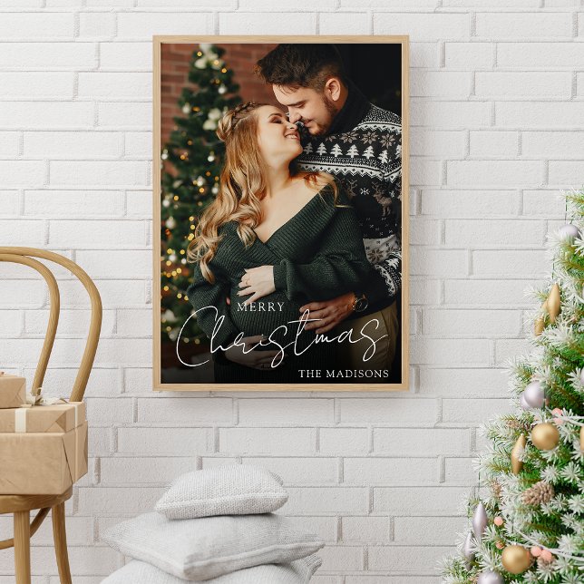 Elegant Merry Christmas Couple Photo Keepsake Poster (Creator Uploaded)