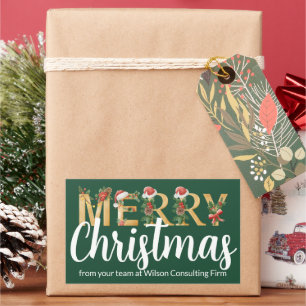 Elegant Merry Christmas Custom Green Company Party Rectangular Sticker