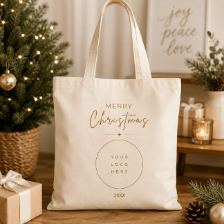 Elegant Merry Christmas Custom Logo Corporate Tote Bag