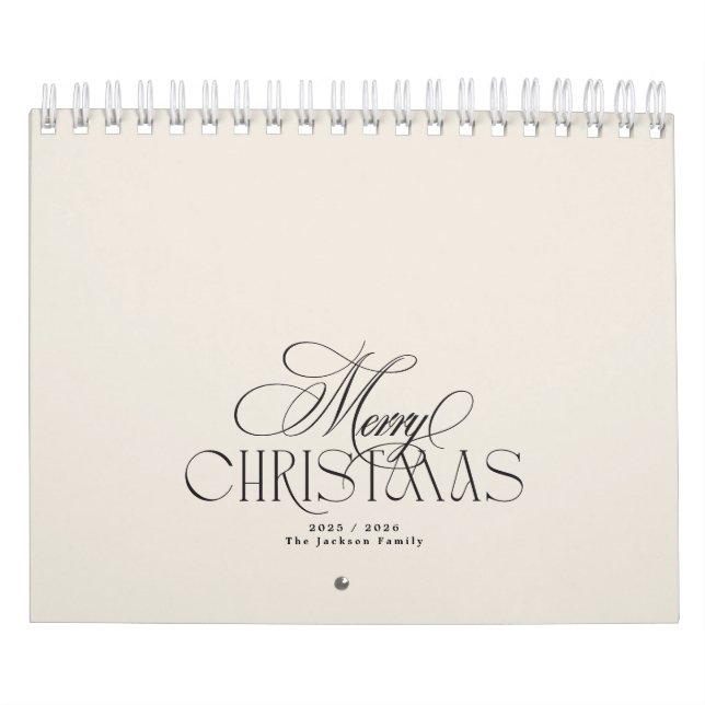 Elegant Merry Christmas Custom Photo 3 Month  Calendar (Cover)