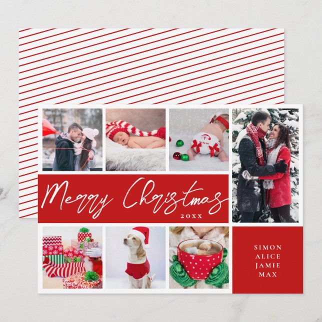 Elegant Merry Christmas Custom Photo Collage   Holiday Card (Front/Back)