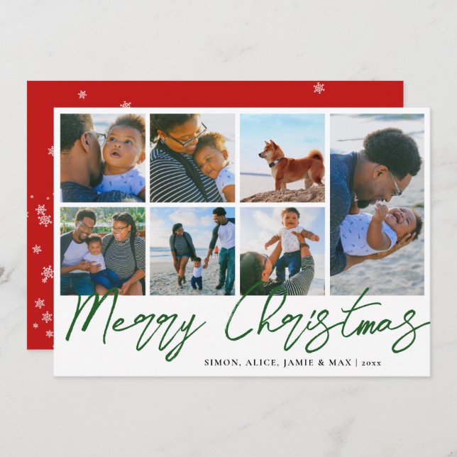 Elegant Merry Christmas Custom Photo Collage   Holiday Card (Front/Back)