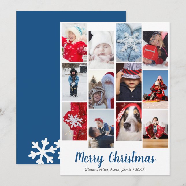 Elegant Merry Christmas Custom Photo Collage Holiday Card (Front/Back)