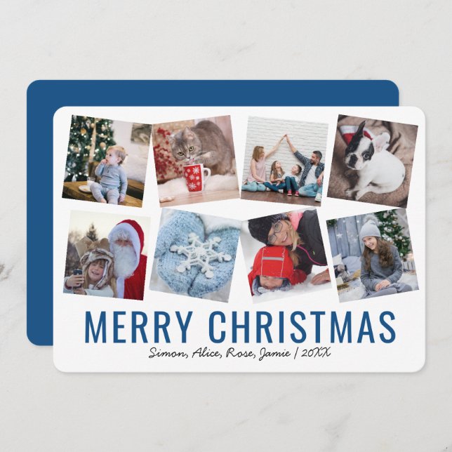 Elegant Merry Christmas Custom Photo Collage Holiday Card (Front/Back)