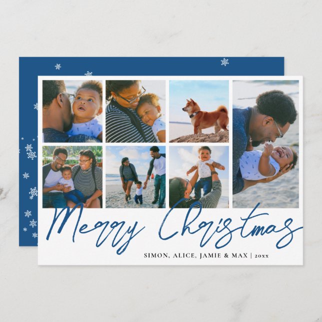 Elegant Merry Christmas Custom Photo Collage   Holiday Card (Front/Back)