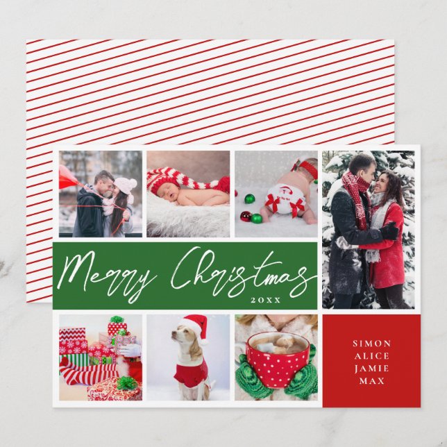 Elegant Merry Christmas Custom Photo Collage   Holiday Card (Front/Back)