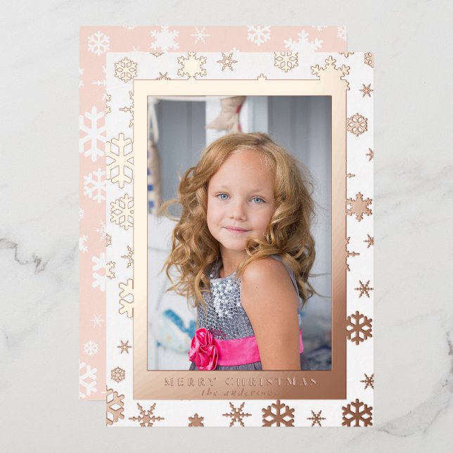 Elegant Merry Christmas Custom Photo   Foil Holiday Card (Front/Back)