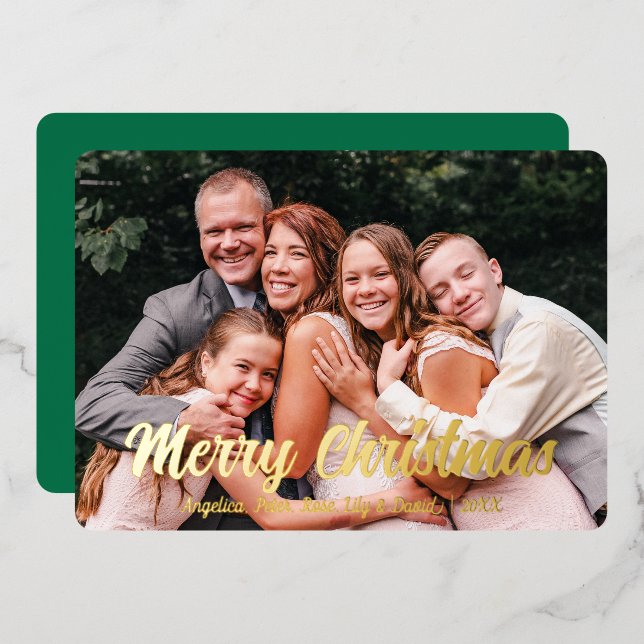Elegant Merry Christmas Custom Photo Foil Holiday Card (Front/Back)