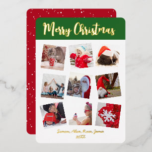 Elegant Merry Christmas Custom Photo   Foil Holiday Card