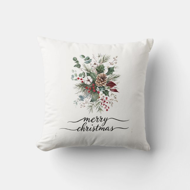 Elegant Merry Christmas Decorative Pillow with Win (Front)