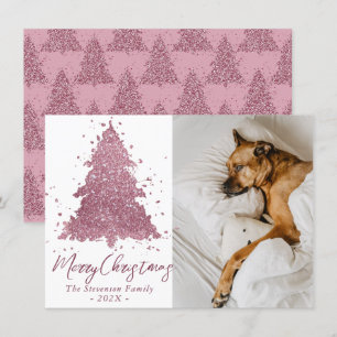 Elegant Merry Christmas Dusty Mauve Pink Photo Holiday Card