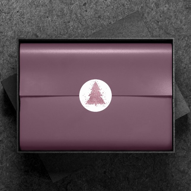 Elegant Merry Christmas | Dusty Mauve Pink Tree Classic Round Sticker (Creator Uploaded)