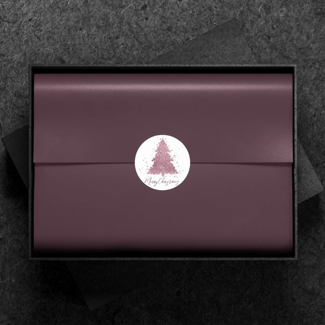Elegant Merry Christmas | Dusty Mauve Pink Tree Classic Round Sticker (Creator Uploaded)