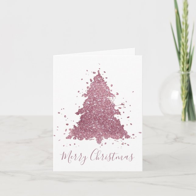 Elegant Merry Christmas | Dusty Mauve Pink Tree Holiday Card (Front)
