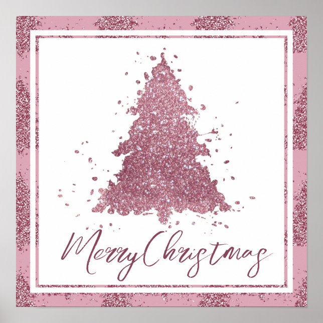 Elegant Merry Christmas | Dusty Mauve Pink Tree Poster (Front)