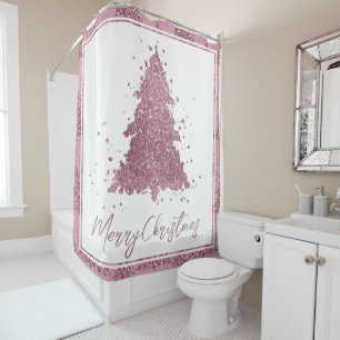Elegant Merry Christmas   Dusty Mauve Pink Tree Shower Curtain