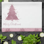 Elegant Merry Christmas | Dusty Mauve Pink Tree Tea Towel<br><div class="desc">Tis the season to feast! Flirty shimmery dusty mauve and luxurious pressed rose pink palette hand-lettered "Merry Christmas" and abstract tree kitchen and dining table decor collection. This fun festive design features a whimsical sparkly Christmas tree with a frisky paint splatter enhanced with faux metallic glitter along with the script...</div>