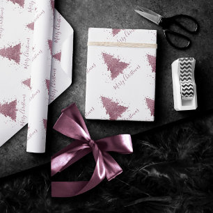 Elegant Merry Christmas   Dusty Mauve Pink Tree Wrapping Paper