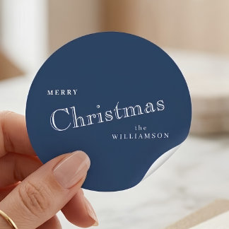 Elegant Merry Christmas Family Name Personalised Classic Round Sticker