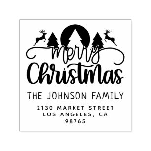 Elegant Merry Christmas Family Name Return Address Self-inking Stamp