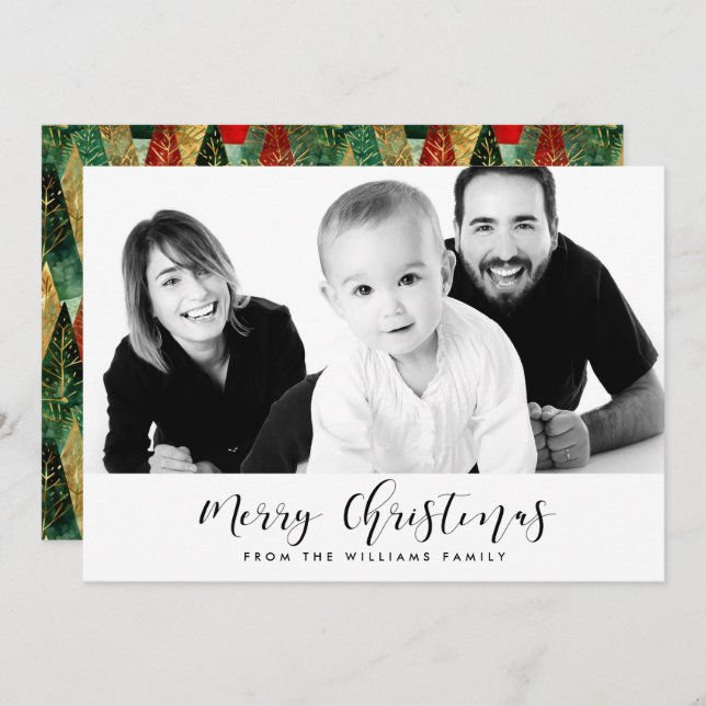 Elegant Merry Christmas family photo card (Front/Back)