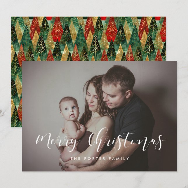 Elegant Merry Christmas Family photo card (Front/Back)