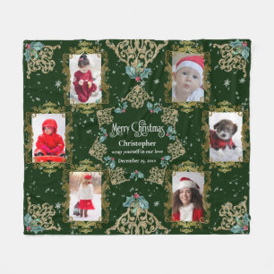 Elegant Merry Christmas Family Photo Collage Fleece Blanket