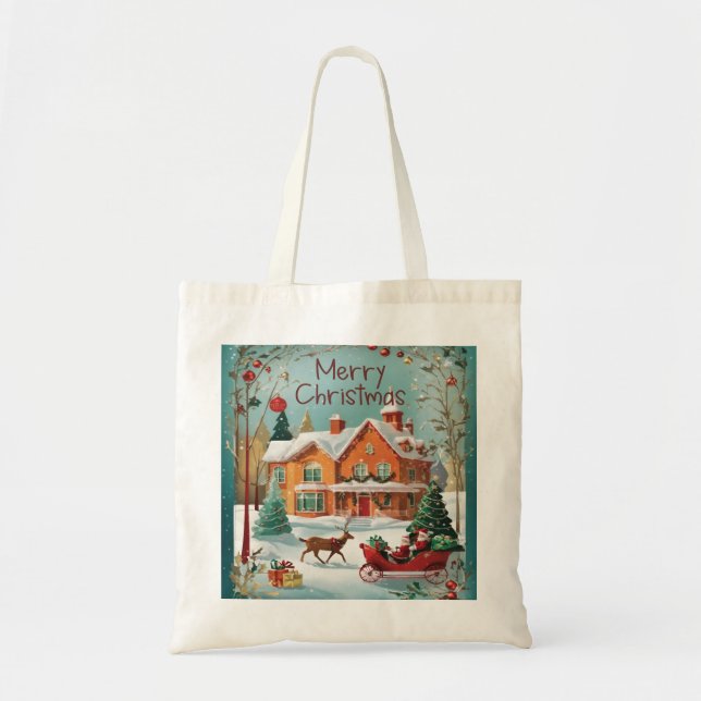 Elegant Merry Christmas Festive Tote Bag (Front)