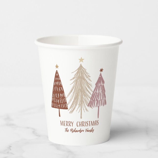 Elegant Merry Christmas Festive Trees Holiday Chic Paper Cups (Left)