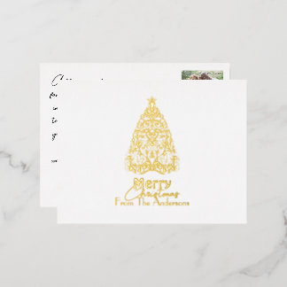 Elegant Merry Christmas filigree Christmas tree Foil Holiday Postcard