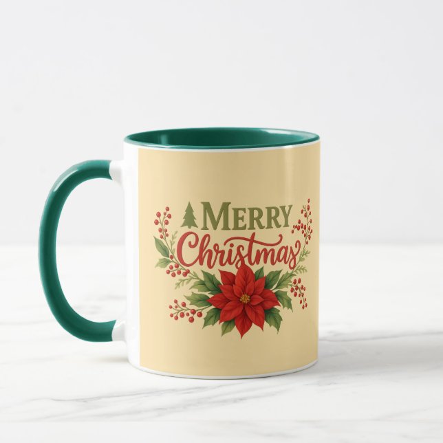 Elegant Merry Christmas Floral Coffee Mug| Holiday Mug (Left)