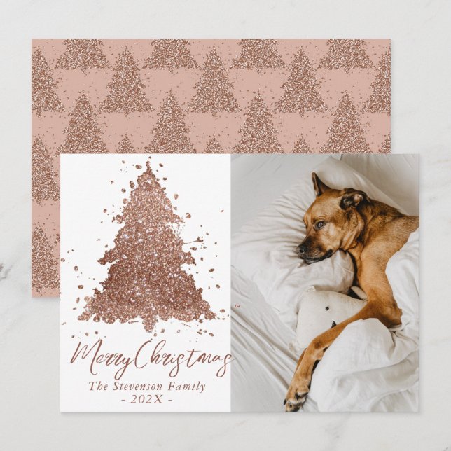 Elegant Merry Christmas | Glam Rose Gold Photo Holiday Card (Front/Back)