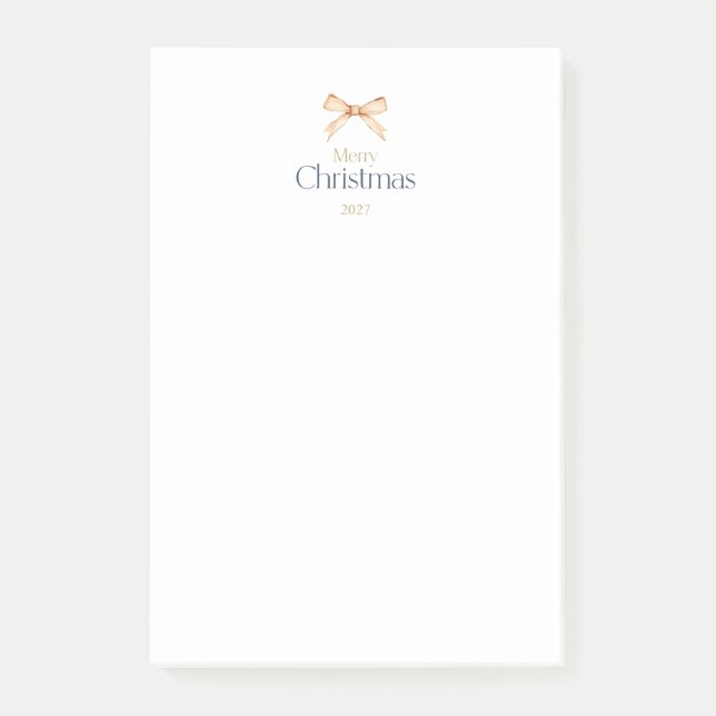 Elegant “Merry Christmas” Gold Bow Holiday Post-it Notes (Front)