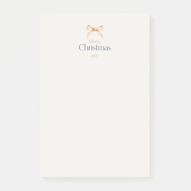 Elegant “Merry Christmas” Gold Bow Holiday Post-it Notes (Front)