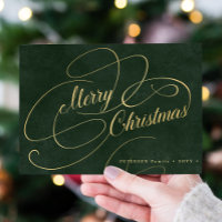 Elegant Merry Christmas gold dark green non-photo