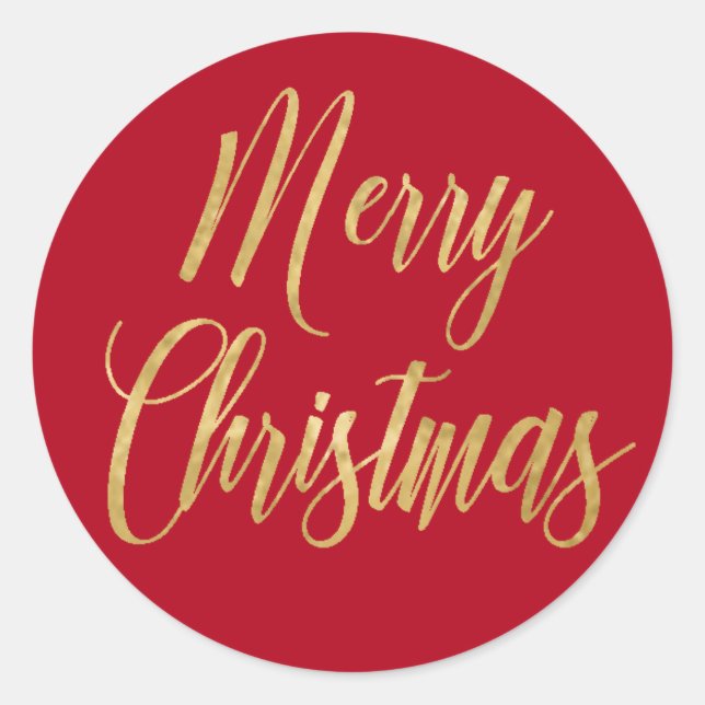 Elegant Merry Christmas Gold Red Simple  Classic Round Sticker (Front)