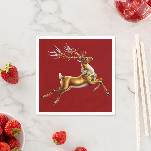 Elegant Merry Christmas Gold reindeer xmas festive Napkin (Insitu)