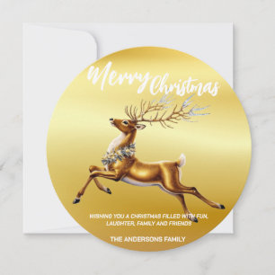 Elegant Merry Christmas Gold santa Deer Moose xmas Holiday Card