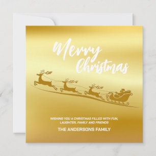 Elegant Merry Christmas Gold santa Deer Sled xmas Holiday Card