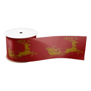 Elegant Merry Christmas Gold santa Deer Sled xmas Satin Ribbon