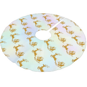 Elegant Merry Christmas Gold santa Deer xmas patte Brushed Polyester Tree Skirt