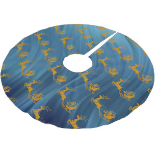 Elegant Merry Christmas Gold santa Deer xmas patte Brushed Polyester Tree Skirt