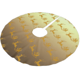Elegant Merry Christmas Gold santa Deer xmas patte Brushed Polyester Tree Skirt