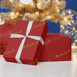 Elegant Merry Christmas Gold santa Sled xmas patte Wrapping Paper