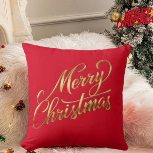 Elegant Merry Christmas-Gold Script Holiday Decor Cushion
