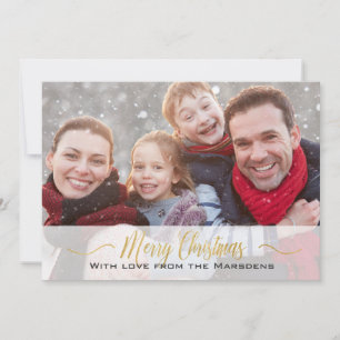 Elegant Merry Christmas Gold Script Photo 2-sided Holiday Card