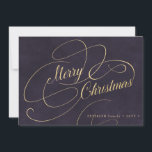 Elegant Merry Christmas gold script purple Holiday Card<br><div class="desc">Elegant vintage classy faux gold script simple text and signature personalised dark purple non photo holiday card.</div>
