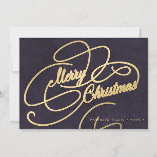 Elegant Merry Christmas gold script purple Holiday Card