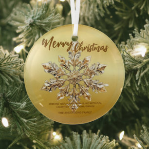 Elegant Merry Christmas Gold snowflake xmas festiv Glass Tree Decoration