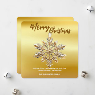 Elegant Merry Christmas Gold Snowflake xmas Holiday Card